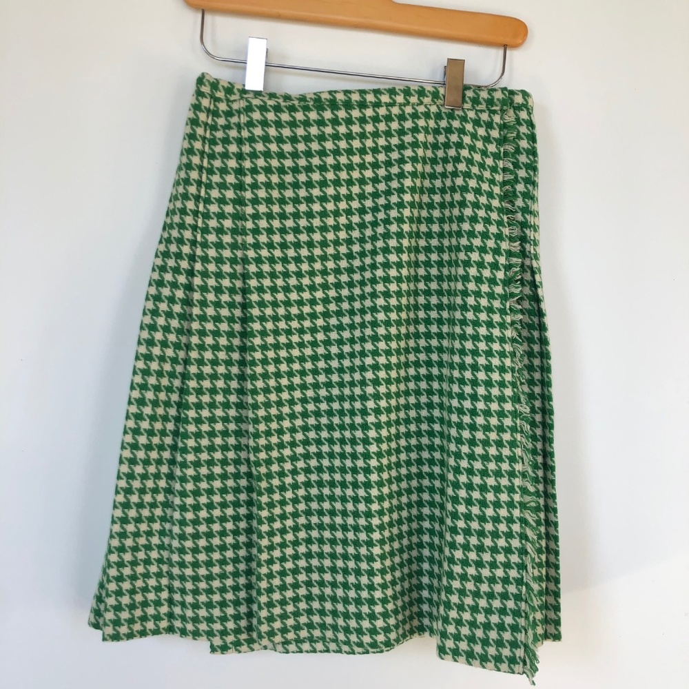 Vintage wool green-white houndstooth kilt, sz 6